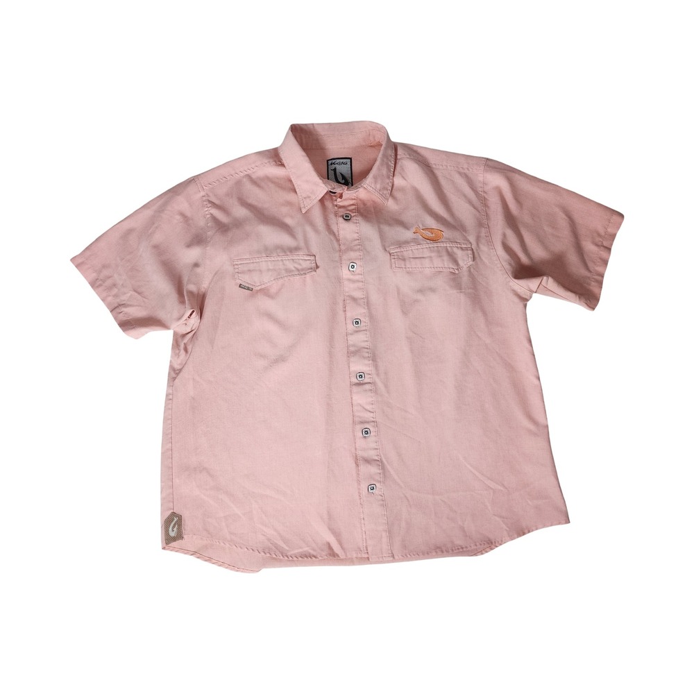 Mojo Sportswear Mens XXL Peach Short Sleeve Fishing Button Down Shirt Logo